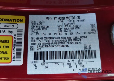 2025 Ford Bronco Sport Big Bend from USA, damaged, VIN 3FMCR9BNXSRE28995